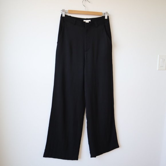 H&M Wide Leg Black Herringbone Pants, Size 6 - Picture 3 of 15